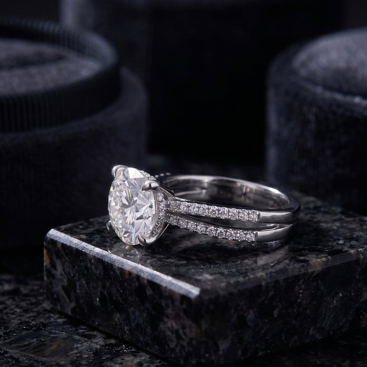Classic Solitaire Split Pavé CZ Ring