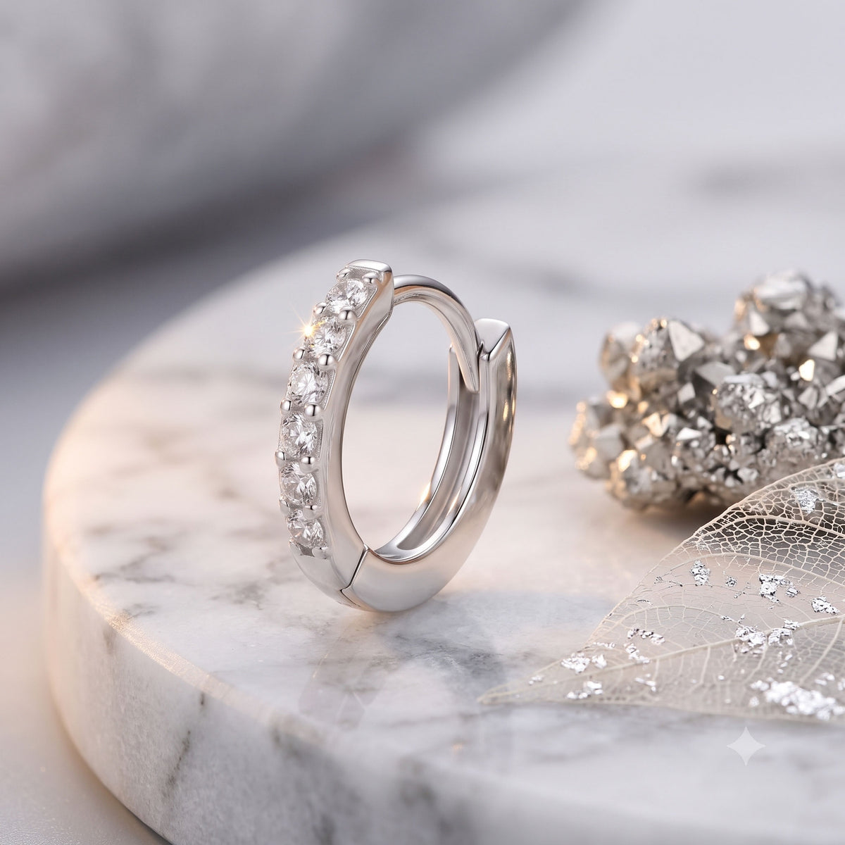 Elegant Classic CZ 925 Silver Rhodium Plated Hoop Earrings