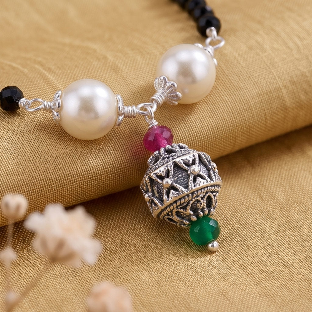 Antique & Oxidised Pearl Silver Mangalsutra