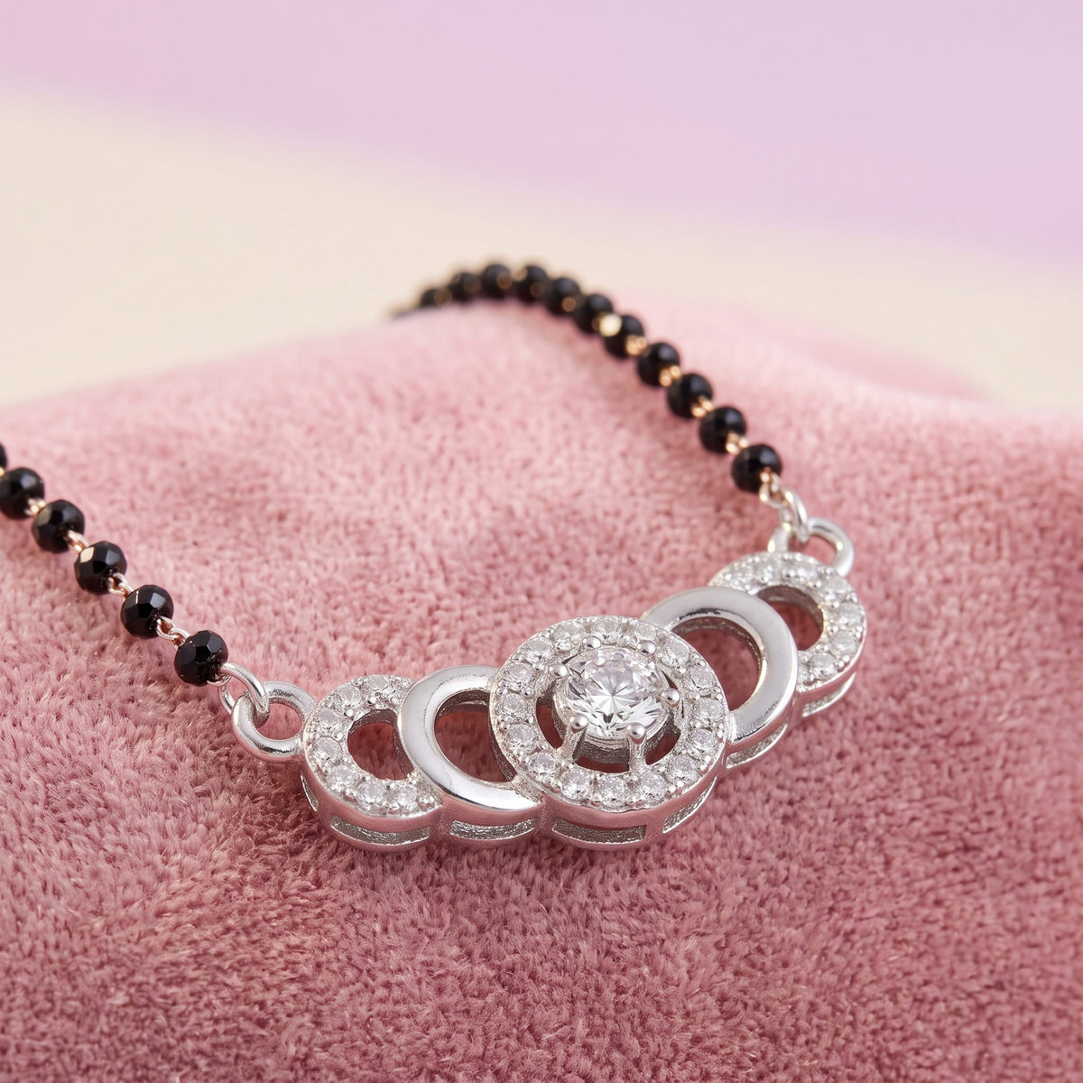 Celeste Solitaire Motif Silver Mangalsutra