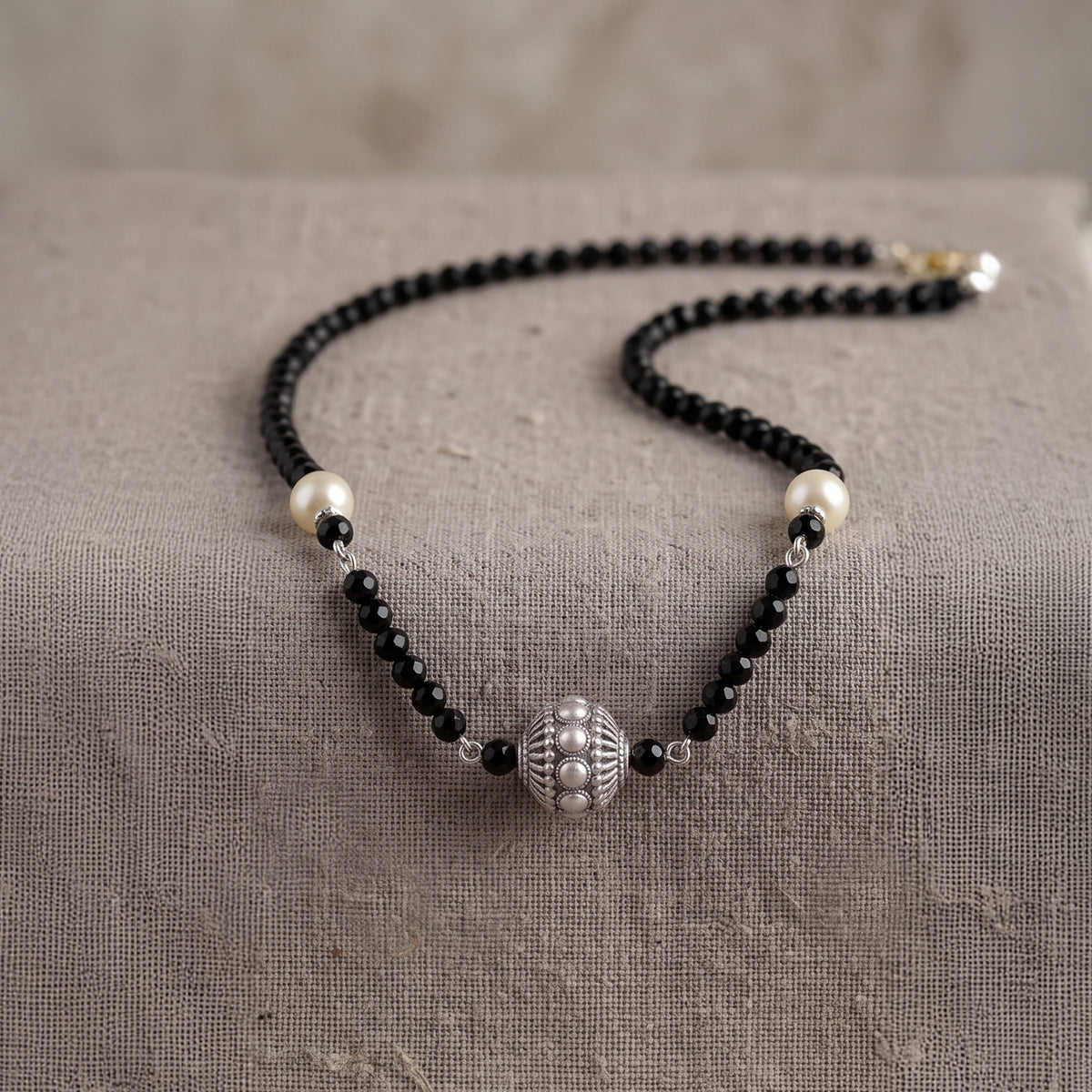 925 Sterling Silver Pearl Accent Beaded Mangalsutra Necklace