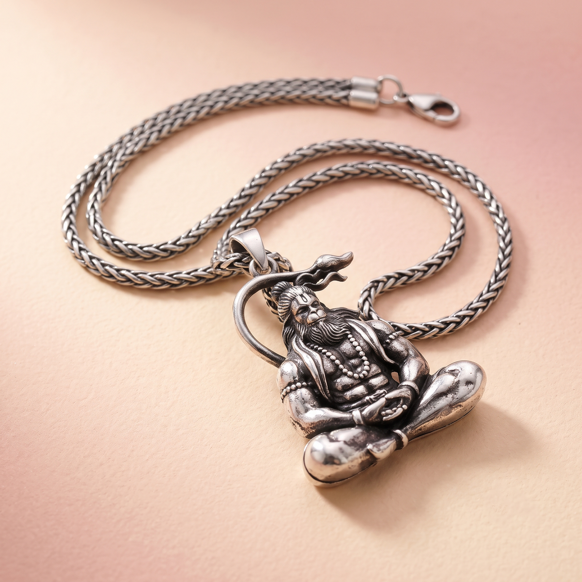 Meditating Hanuman Silver Pendant