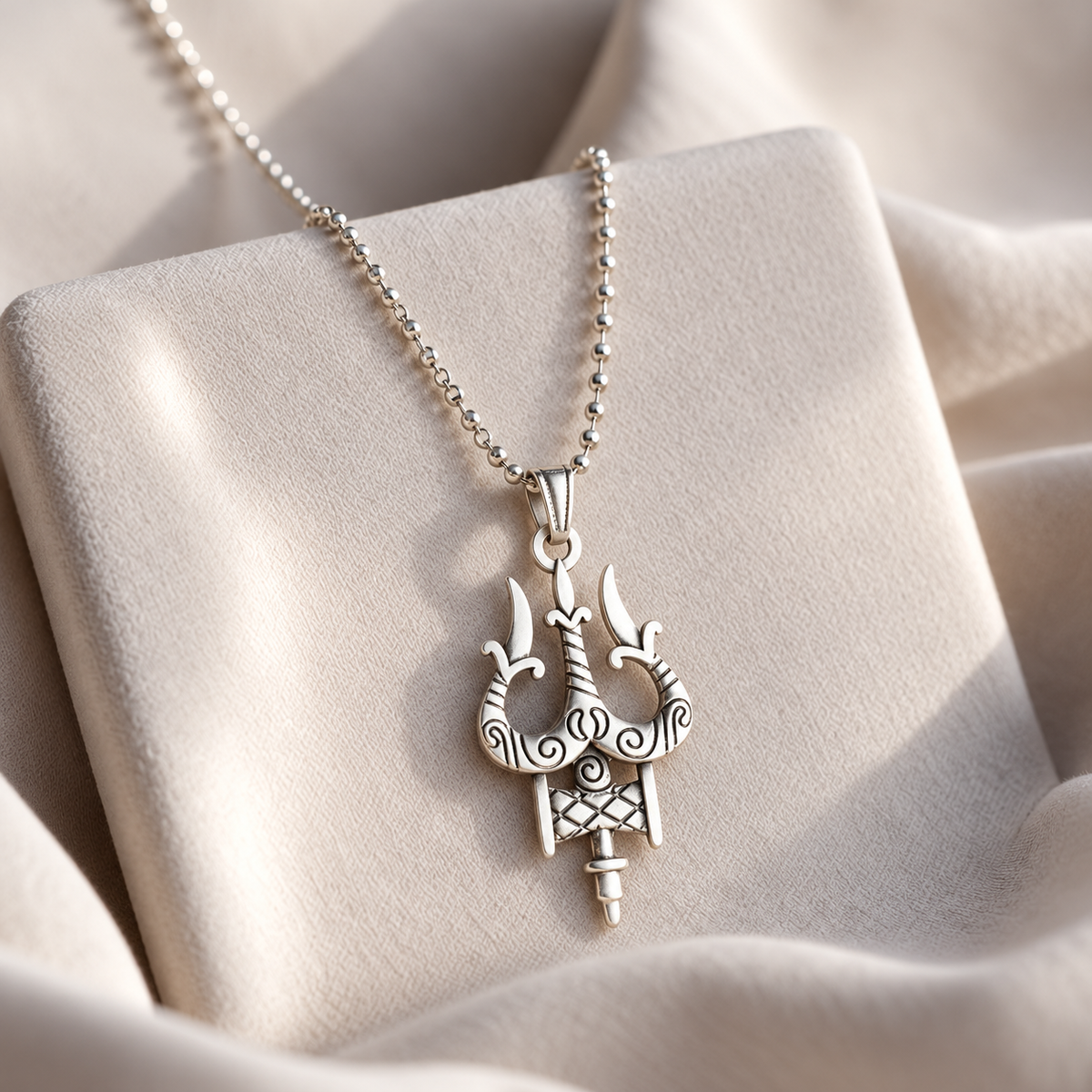 Oxidised Silver Trishul Pendant Necklace