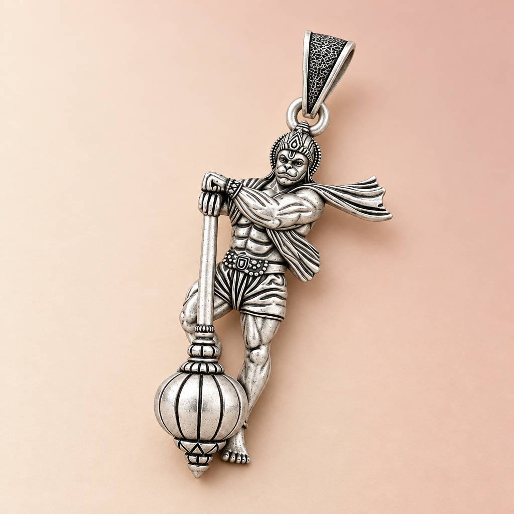 Silver Lord Hanuman Gada Pendant