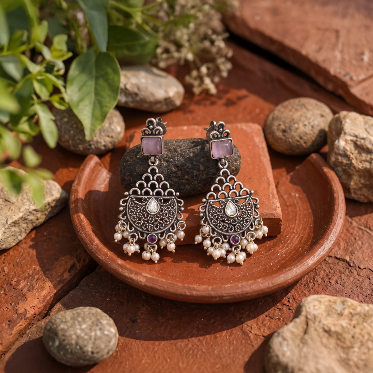 Vintage Pastel Stone Filigree Earrings