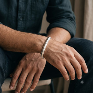 Geometric Faceted Silver Mens Kada