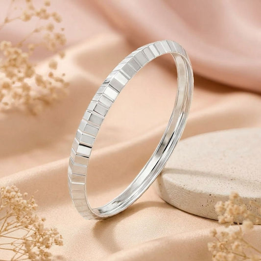 Geometric Faceted Silver Mens Kada