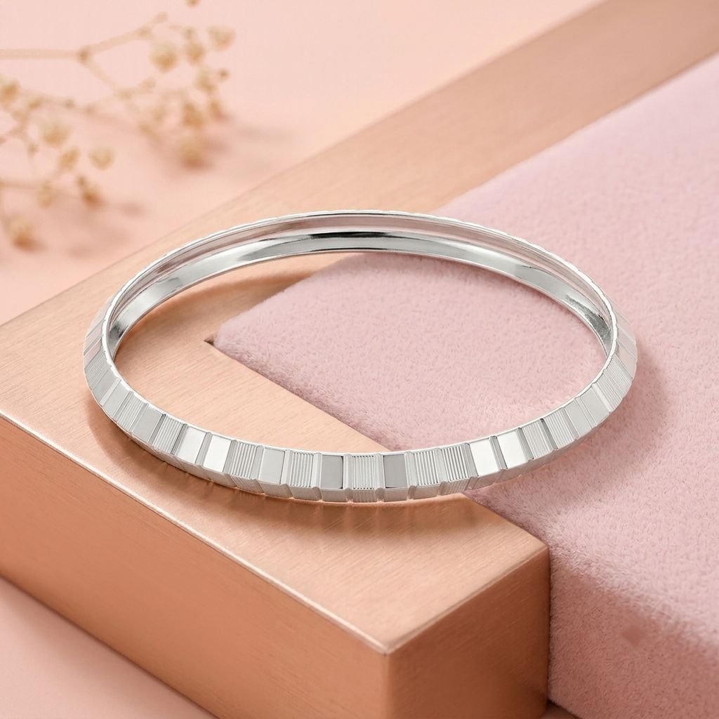 Geometric Faceted Silver Mens Kada