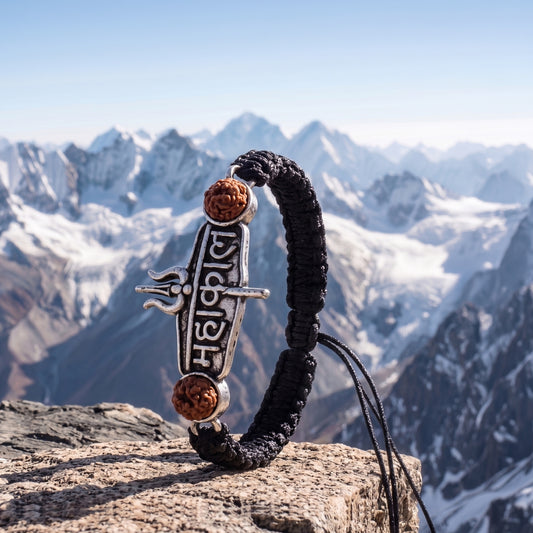 925 Sterling Silver Mahakal Trishul Rudraksha Thread Bracelet
