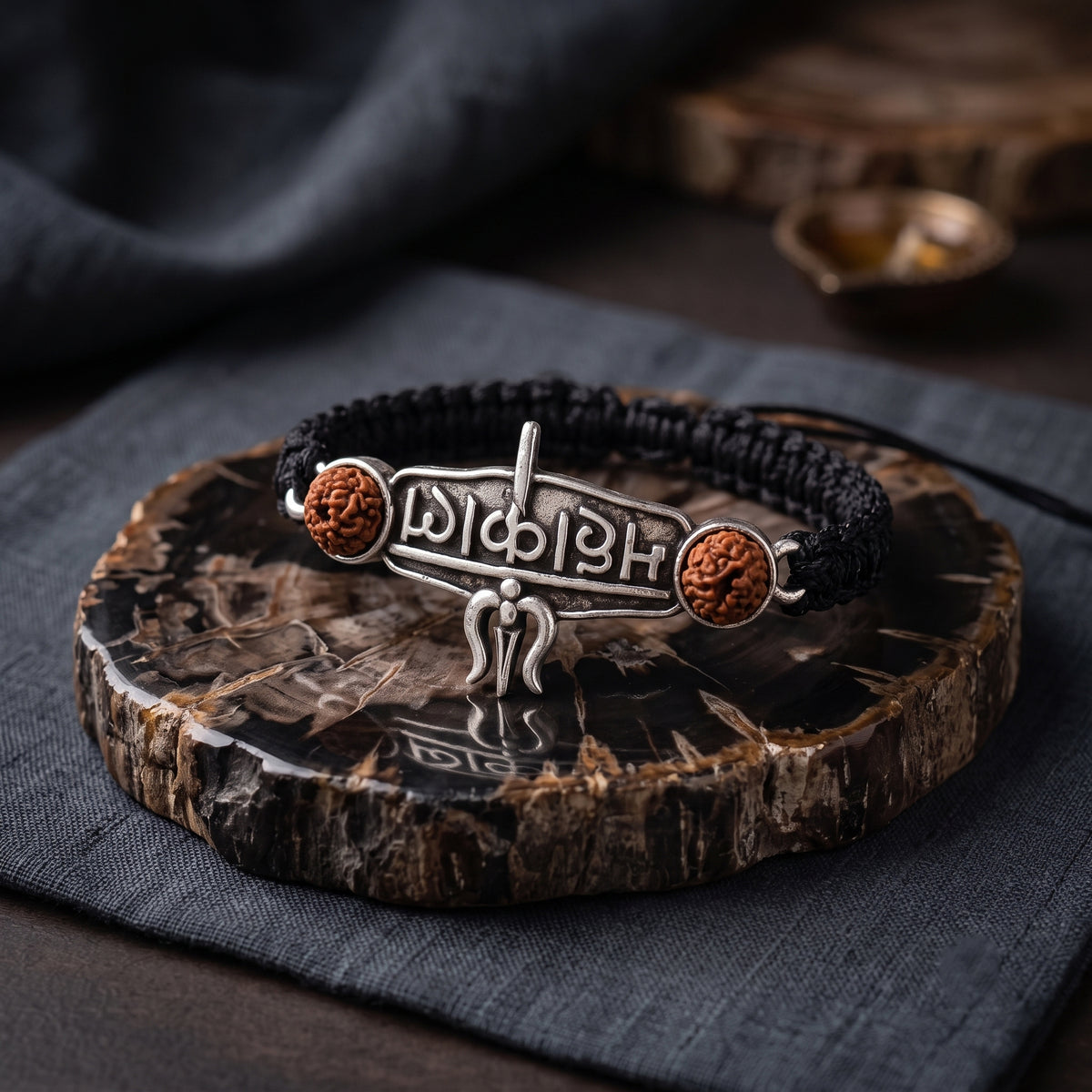 925 Sterling Silver Mahakal Trishul Rudraksha Thread Bracelet