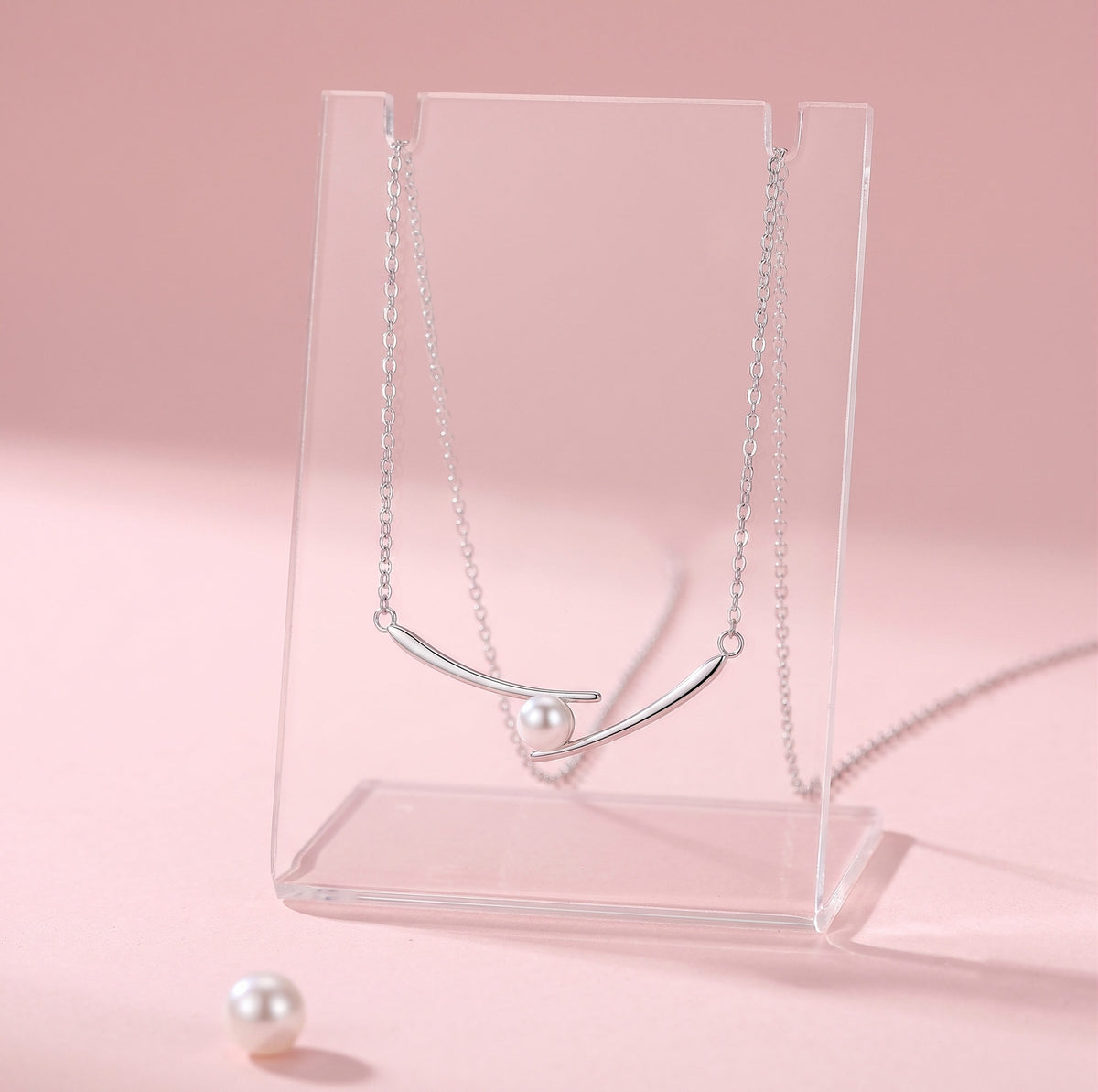 Aurora Pearl Arc Sterling Silver Pendant Necklace