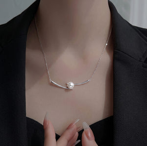 Aurora Pearl Arc Sterling Silver Pendant Necklace