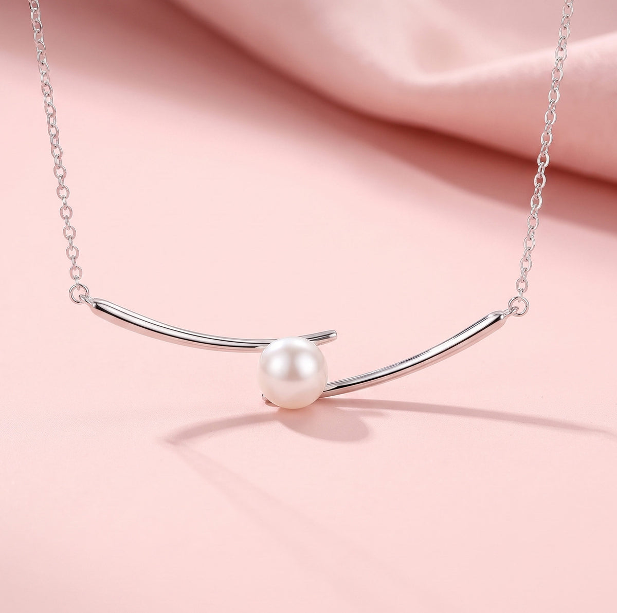 Aurora Pearl Arc Sterling Silver Pendant Necklace