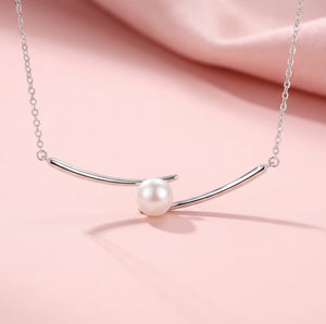 Aurora Pearl Arc Sterling Silver Pendant Necklace