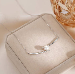 Aurora Pearl Arc Sterling Silver Pendant Necklace