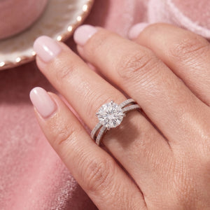 Classic Solitaire Split Pavé CZ Ring