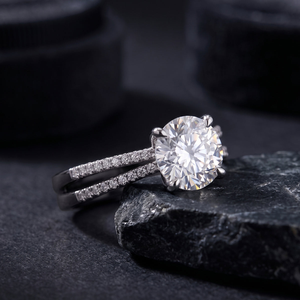 Classic Solitaire Split Pavé CZ Ring
