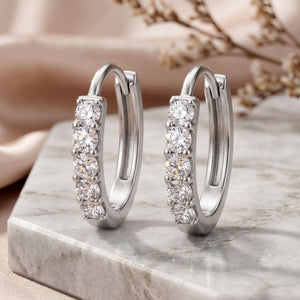 Elegant Classic CZ 925 Silver Rhodium Plated Hoop Earrings
