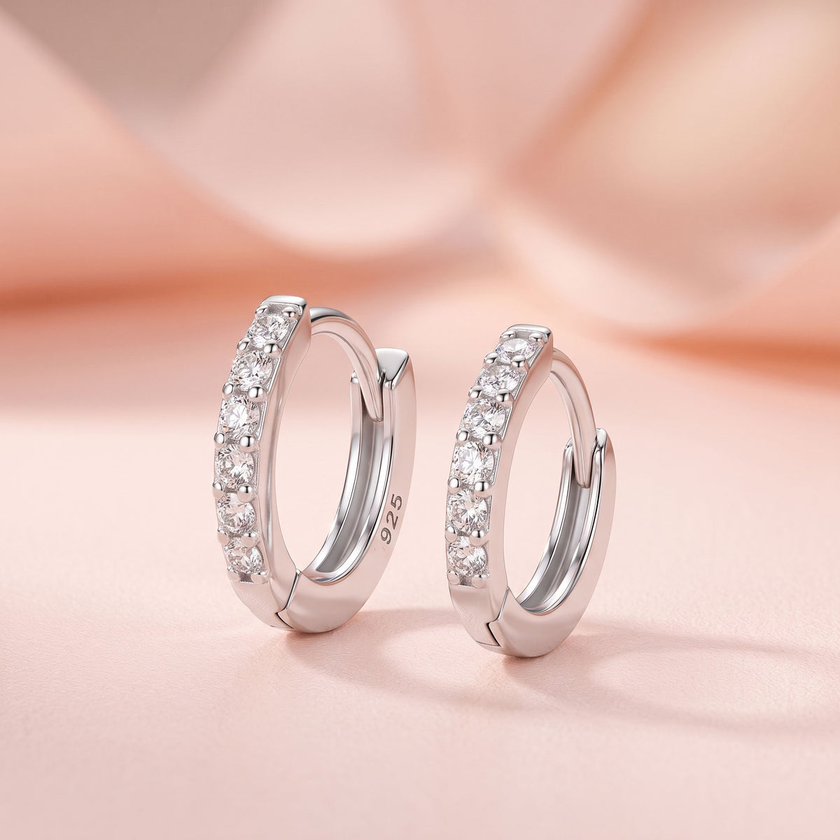 Elegant Classic CZ 925 Silver Rhodium Plated Hoop Earrings