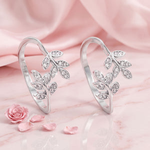 Leaf Design CZ 925 Sterling Silver Rhodium Plated Toe Ring