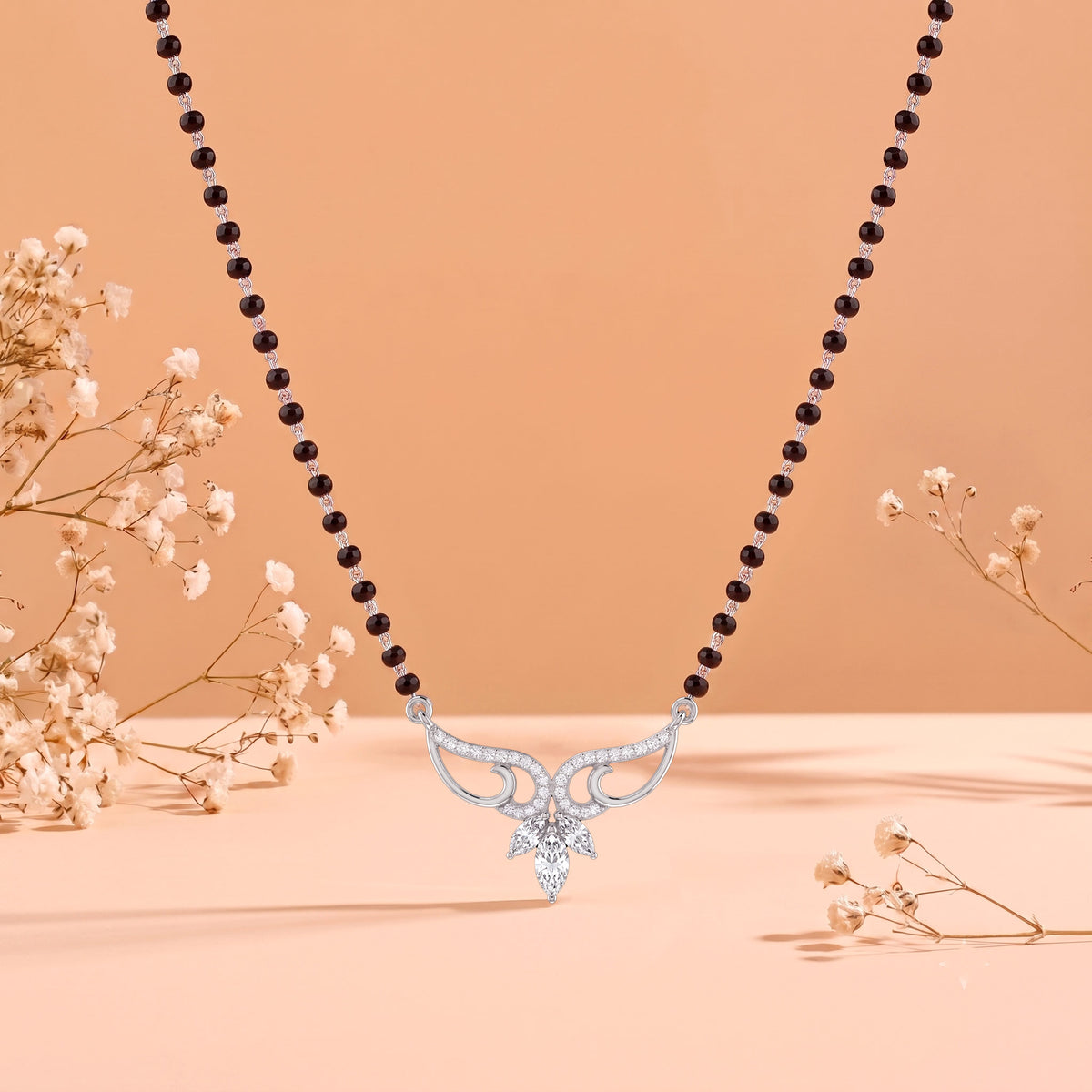 Wings Rhodium Plated 925 Sterling Silver Mangalsutra