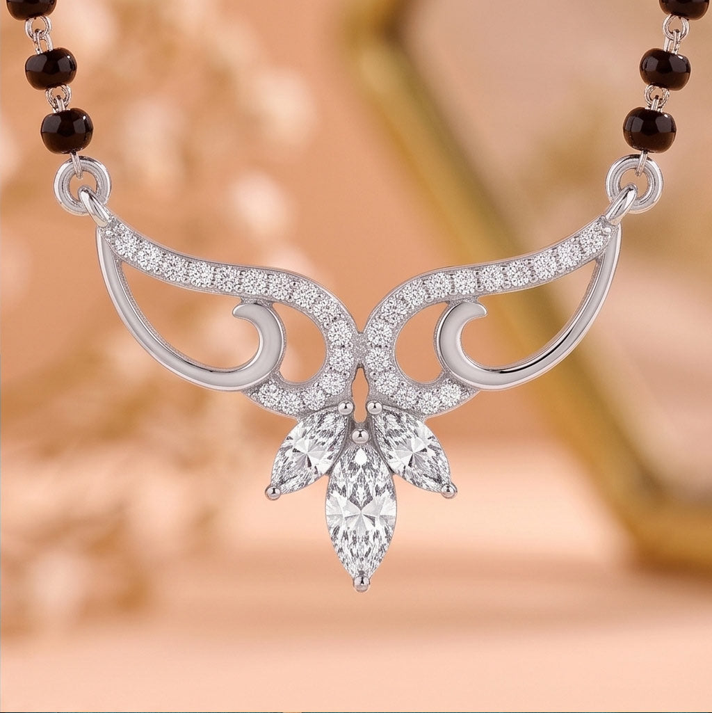 Wings Rhodium Plated 925 Sterling Silver Mangalsutra