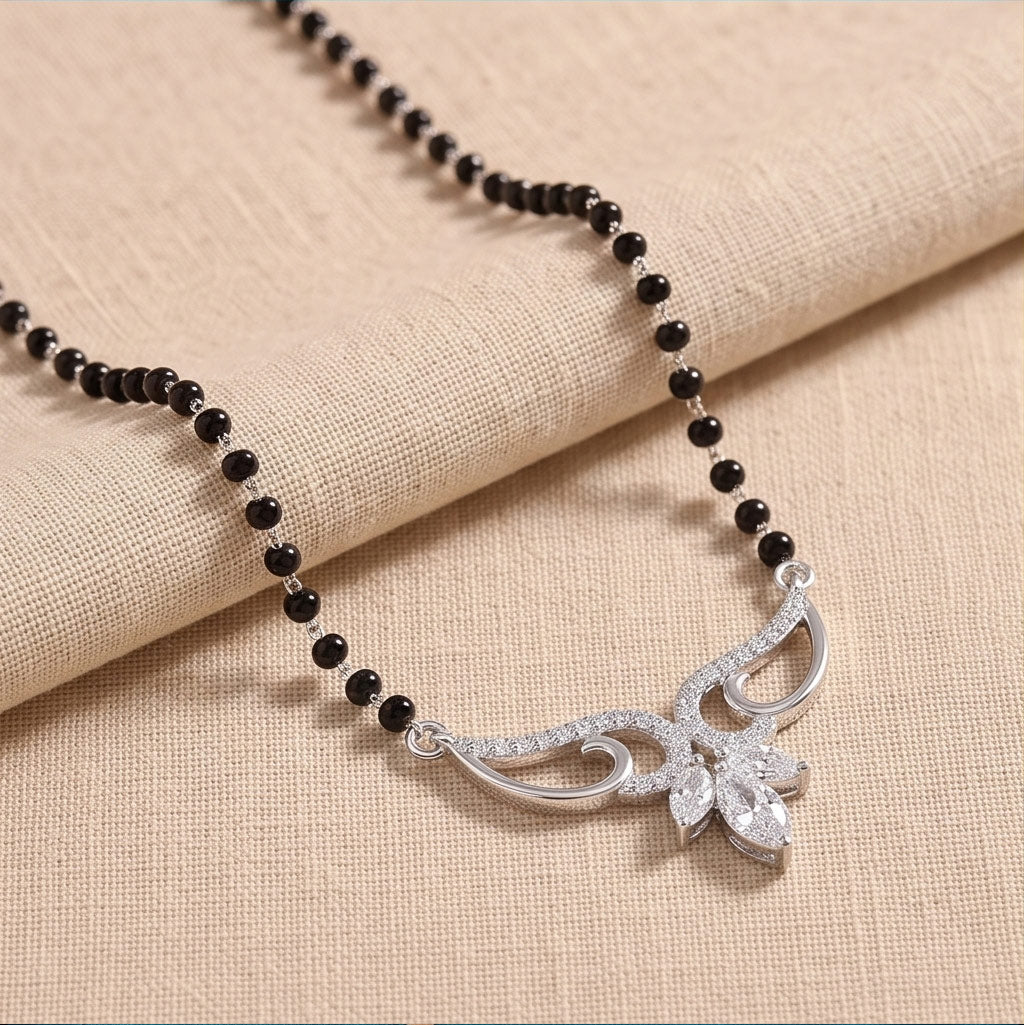 Wings Rhodium Plated 925 Sterling Silver Mangalsutra