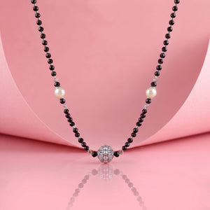 925 Sterling Silver Pearl Accent Beaded Mangalsutra Necklace