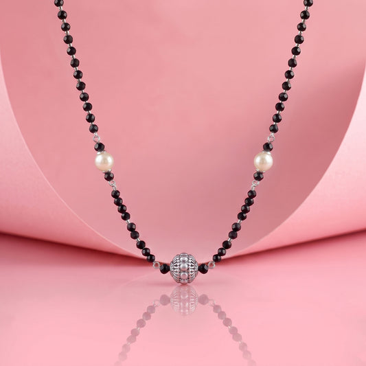 925 Sterling Silver Pearl Accent Beaded Mangalsutra Necklace