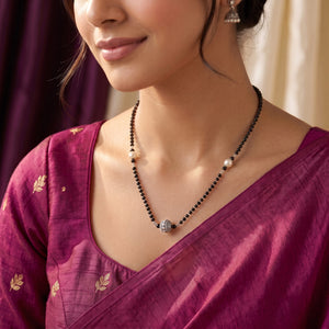 925 Sterling Silver Pearl Accent Beaded Mangalsutra Necklace