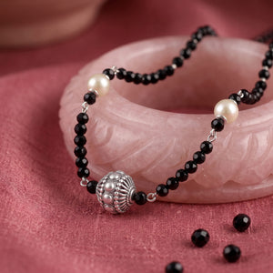 925 Sterling Silver Pearl Accent Beaded Mangalsutra Necklace