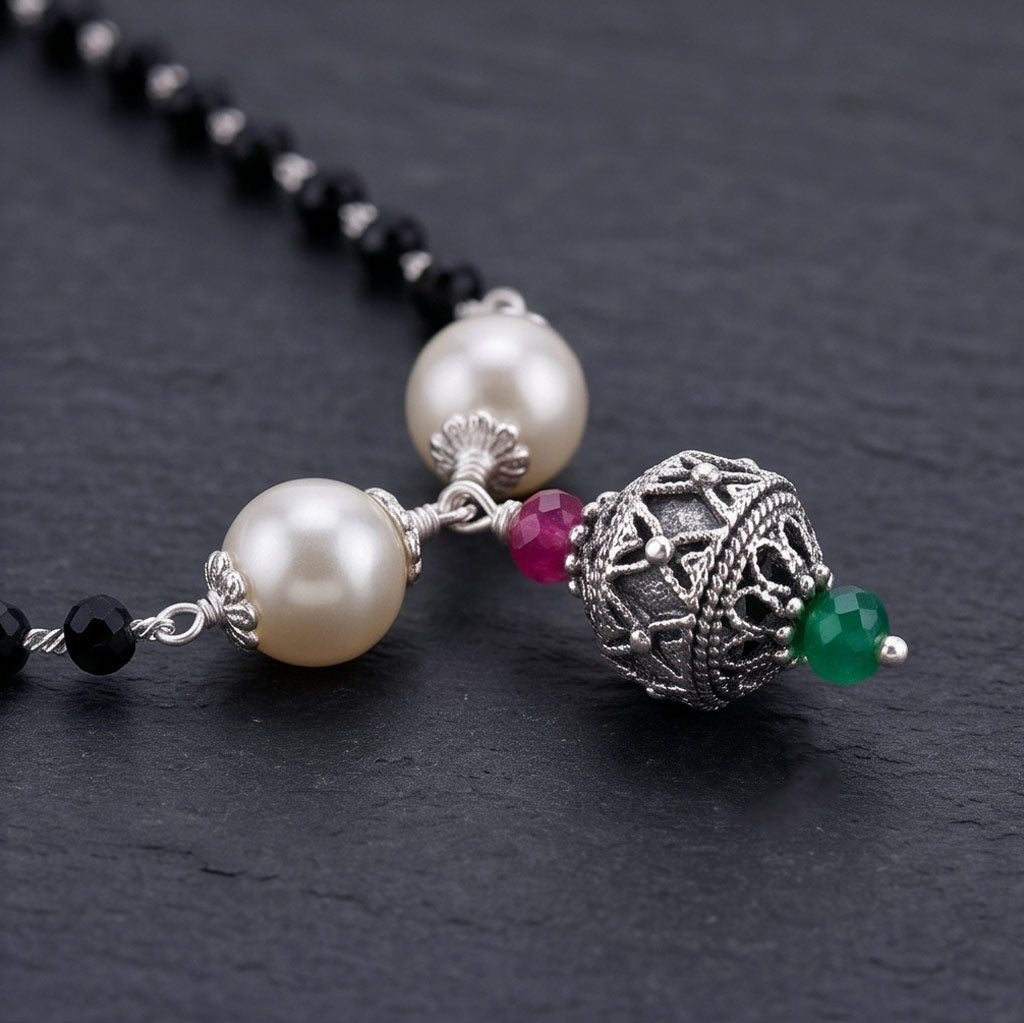 Antique & Oxidised Pearl Silver Mangalsutra