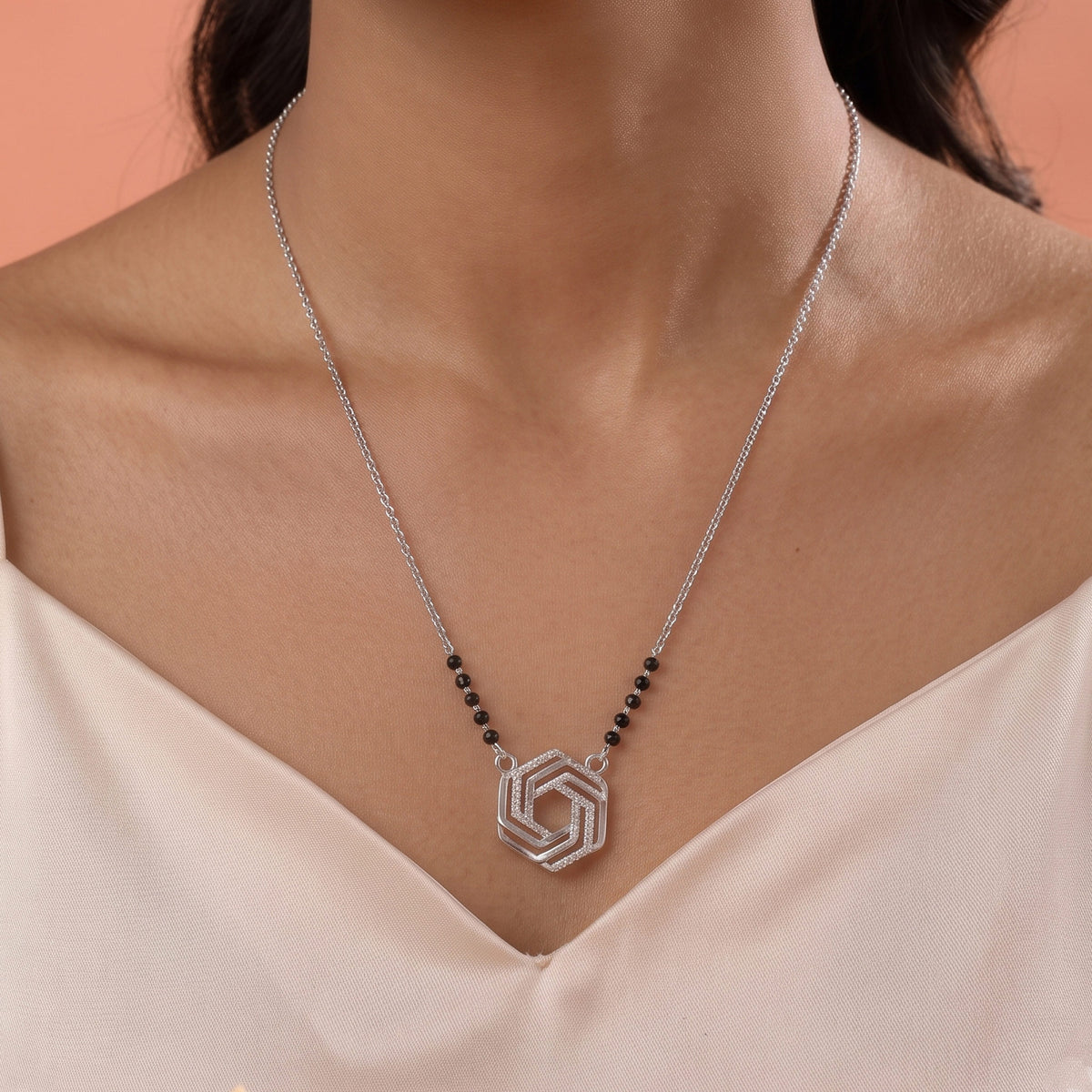 Hexa Sparkle Silver Mangalsutra