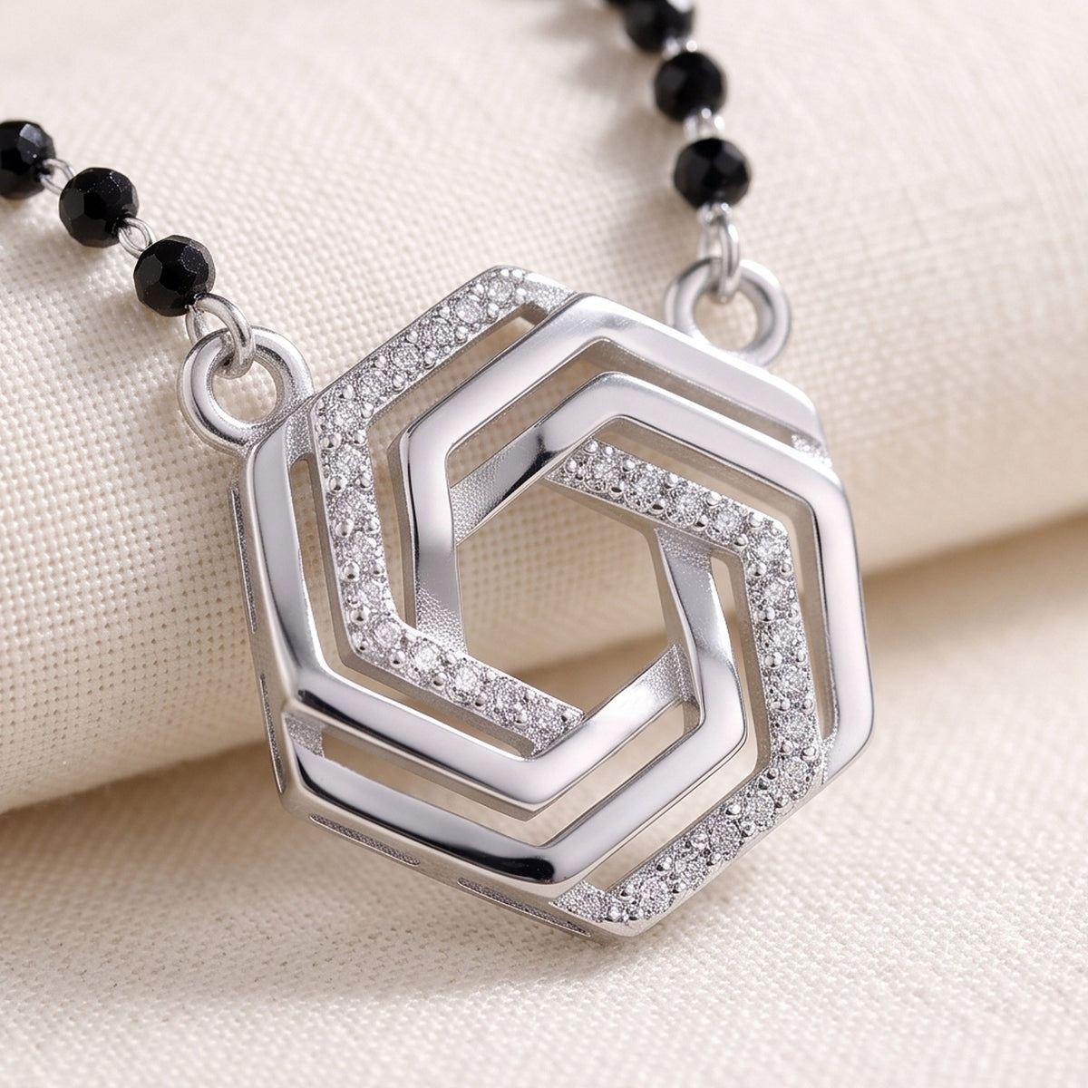 Hexa Sparkle Silver Mangalsutra