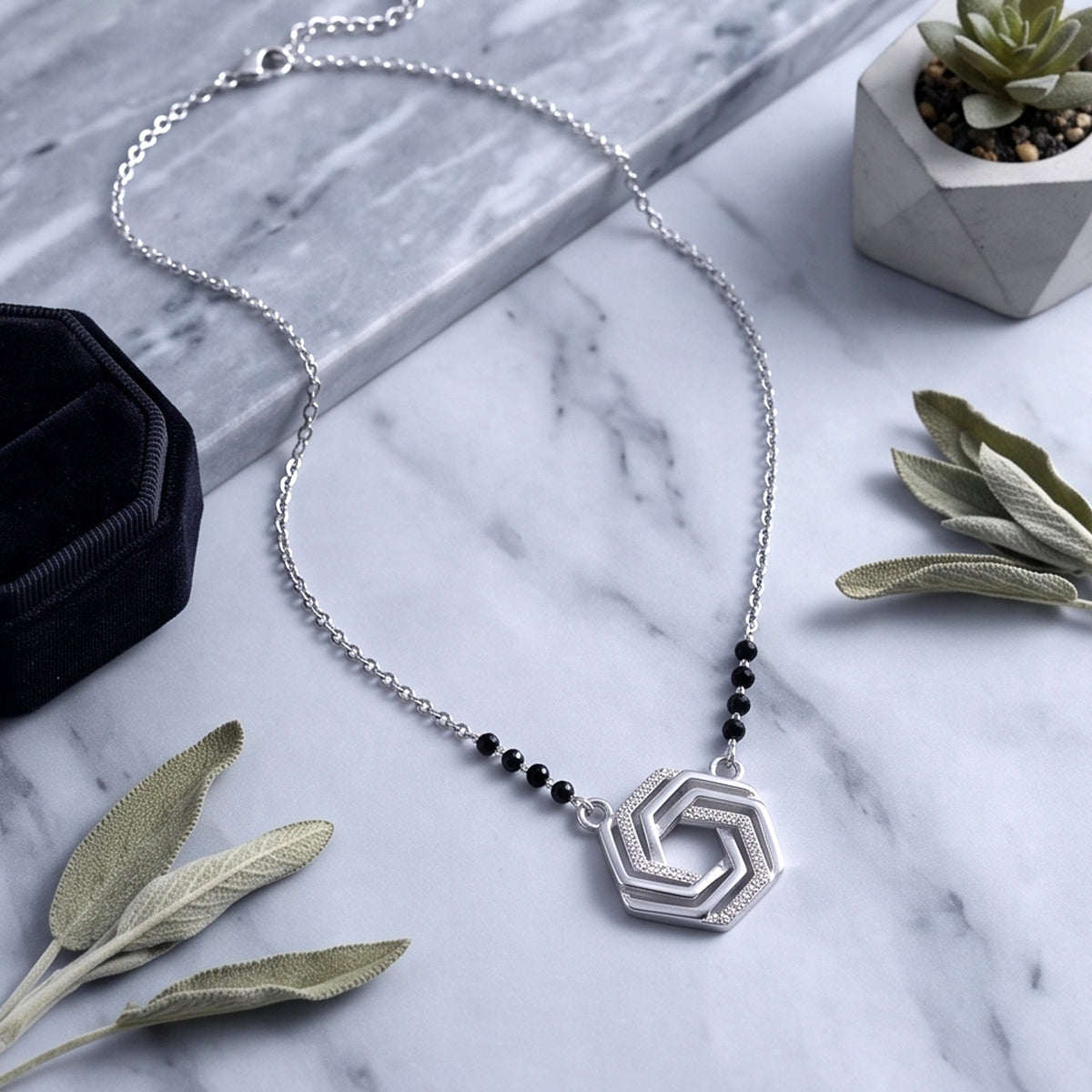 Hexa Sparkle Silver Mangalsutra