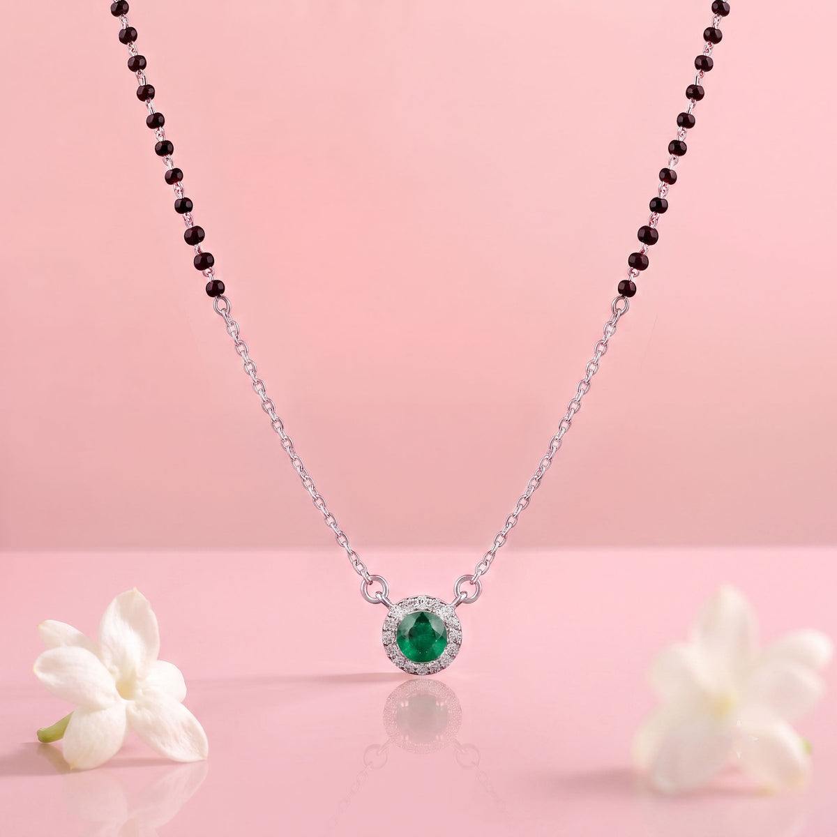 Emerald Halo Diamond Pendant Necklace in Sterling Silver