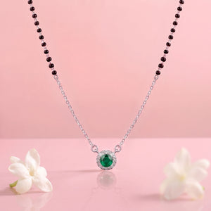 Emerald Halo Diamond Pendant Necklace in Sterling Silver