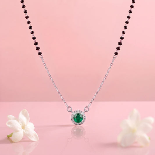 Emerald Halo Diamond Pendant Necklace in Sterling Silver