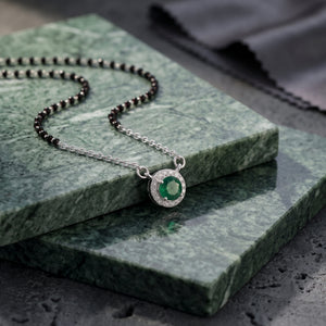 Emerald Halo Diamond Pendant Necklace in Sterling Silver