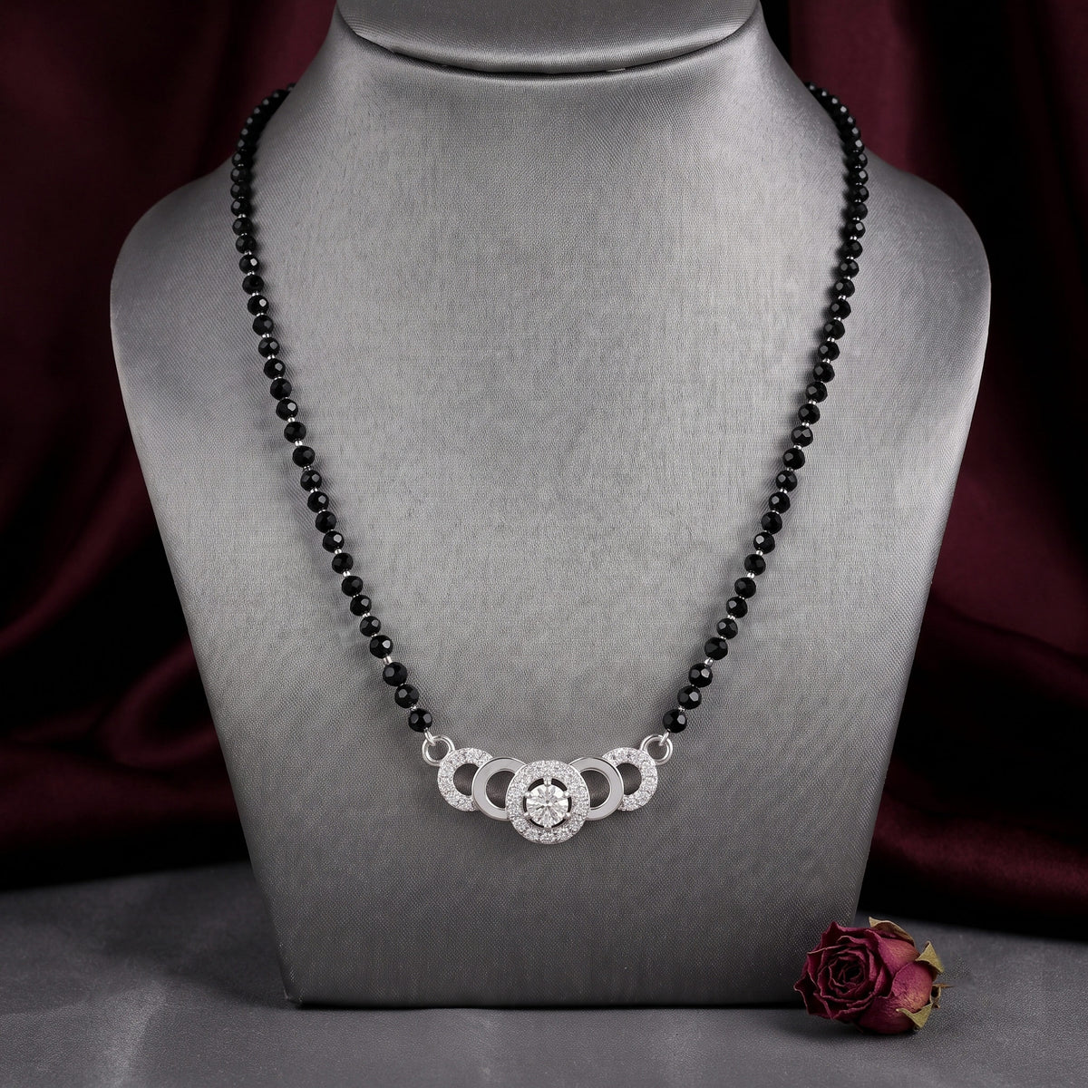 Celeste Solitaire Motif Silver Mangalsutra
