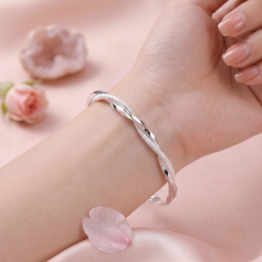 Twisted Dual-Finish Silver Adjustable Kada