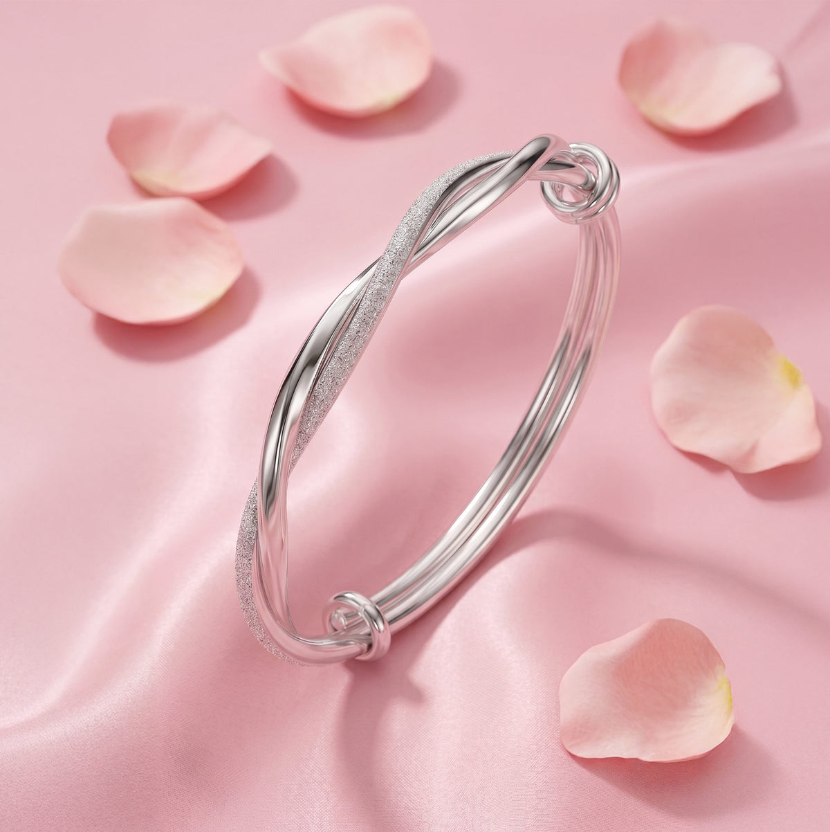 Twisted Dual-Finish Silver Adjustable Kada
