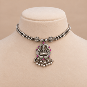 Antique Silver Lakshmi Choker Necklace