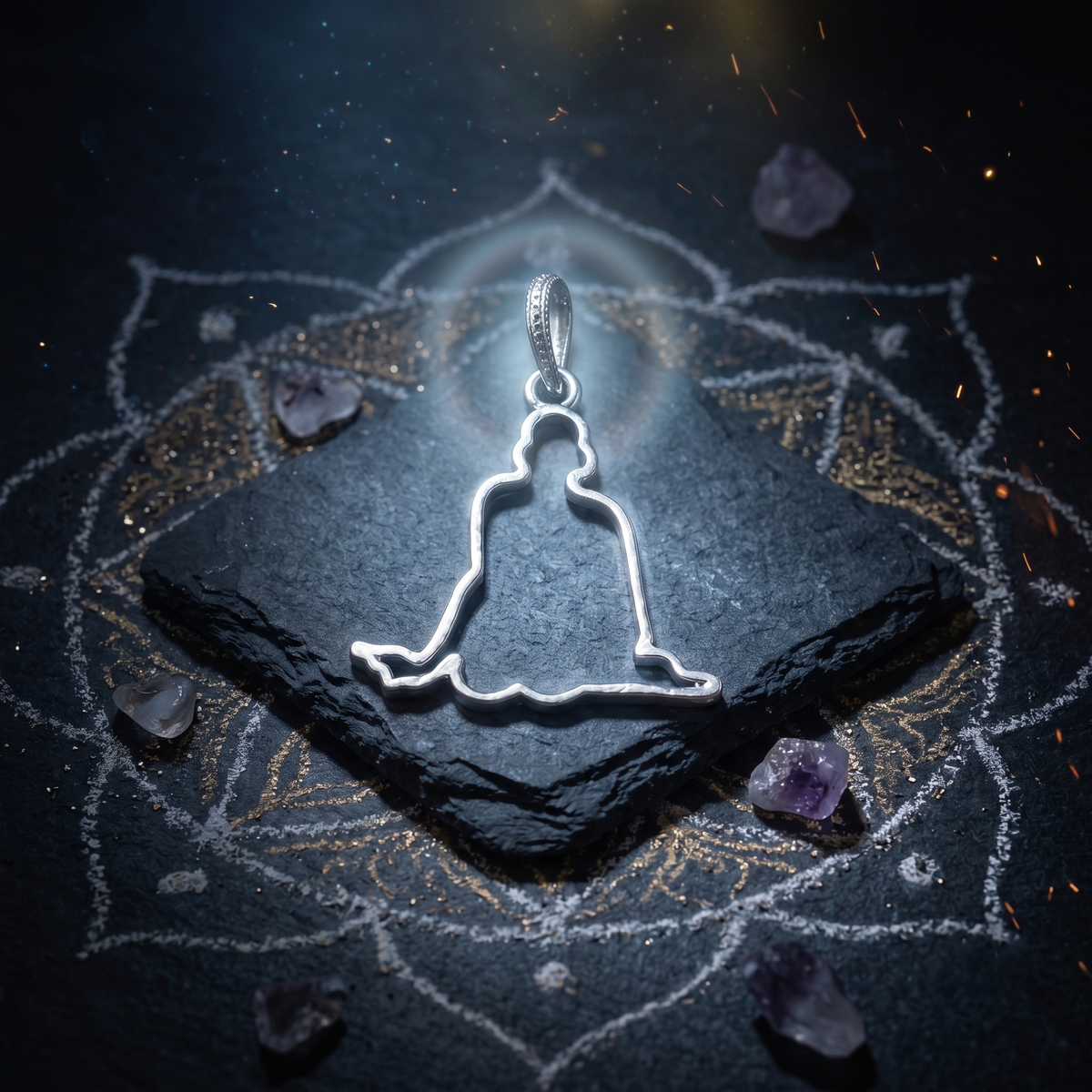 Divine Meditative Silhouette Silver Pendant