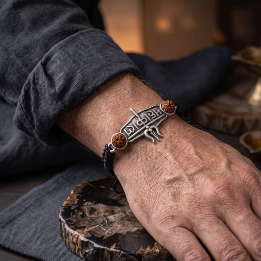 925 Sterling Silver Mahakal Trishul Rudraksha Thread Bracelet