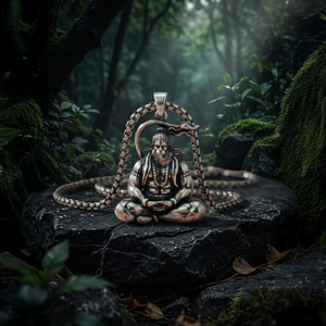 Meditating Hanuman Silver Pendant