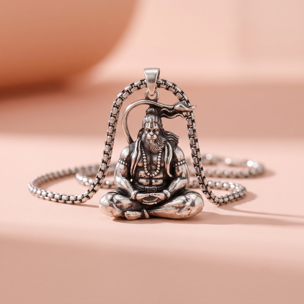 Meditating Hanuman Silver Pendant