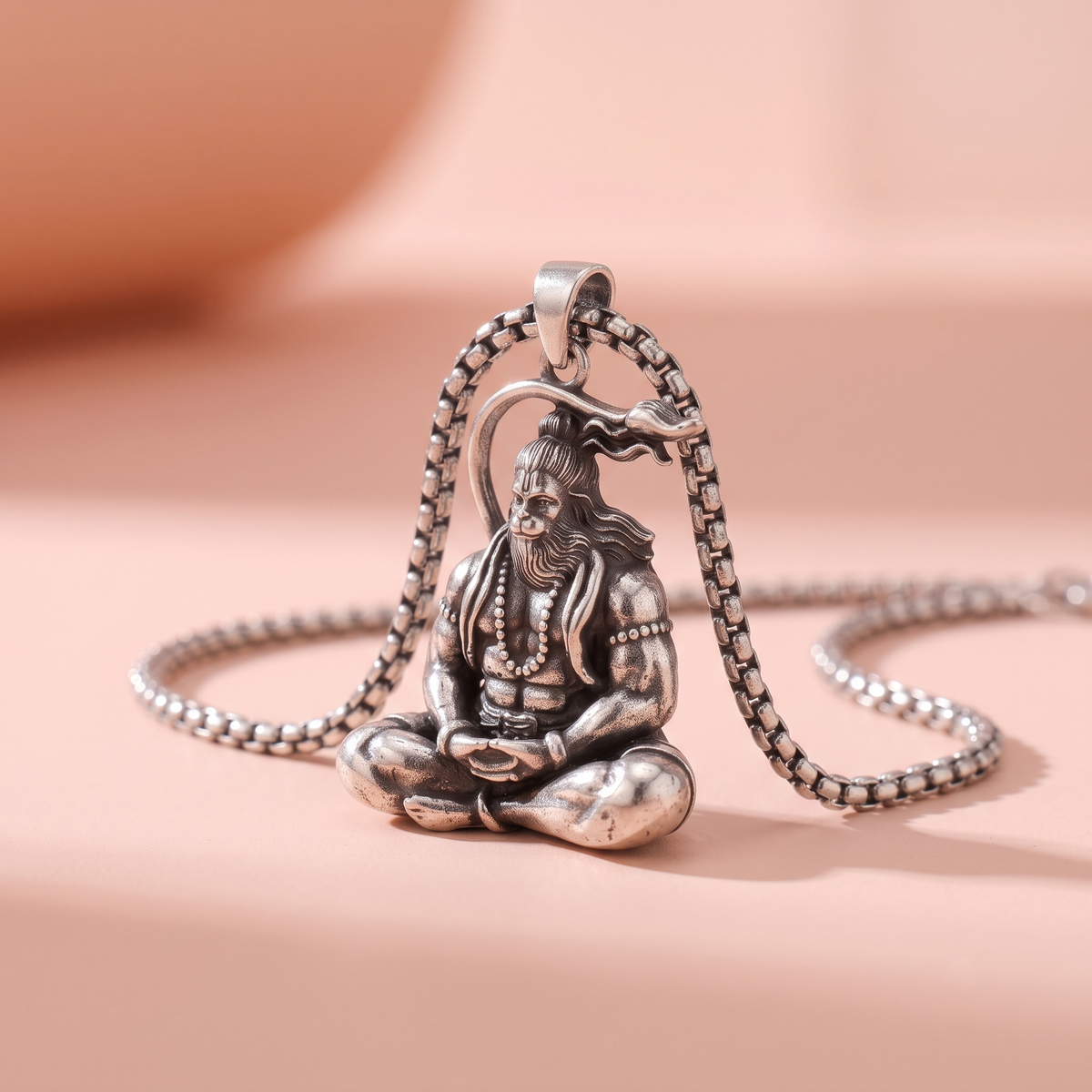 Meditating Hanuman Silver Pendant