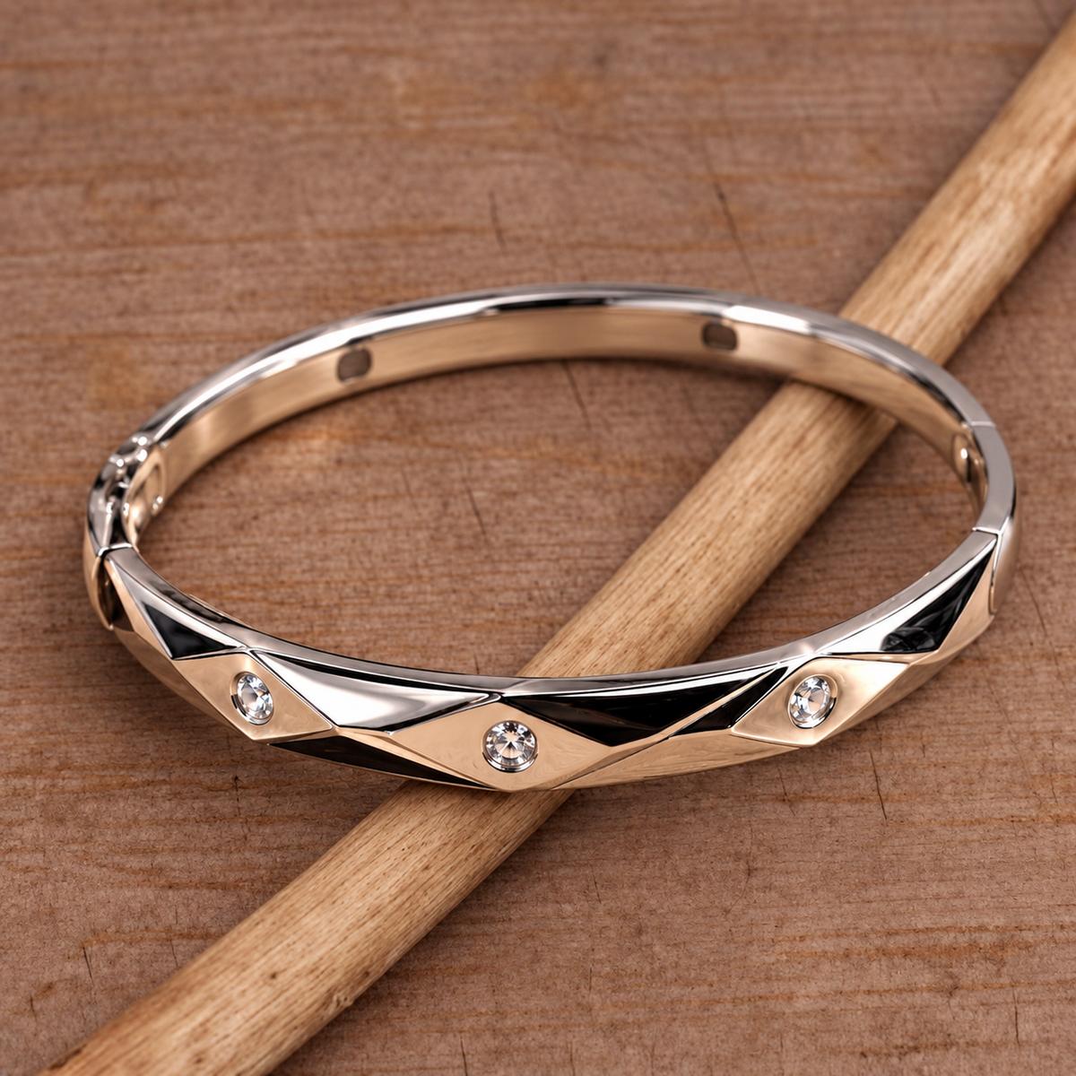 Men's Geometric Diamond Silver Kada
