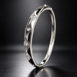 Men's Geometric Diamond Silver Kada